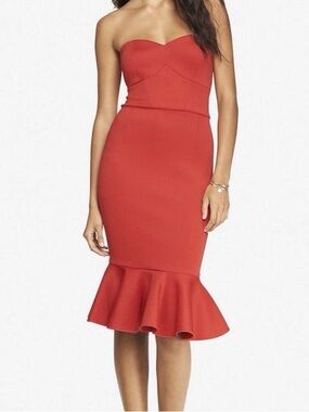 Express Strapless Red Mermaid Midi Dress